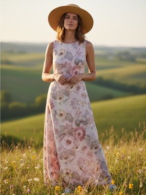 Vintage Algo Sleeveless Maxi Dress in Soft Blush-Measurements state Size Medium